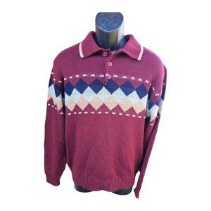 Vintage JC Penney The Men's Shop Sweater Classic Styling, Large, Collared Maroon